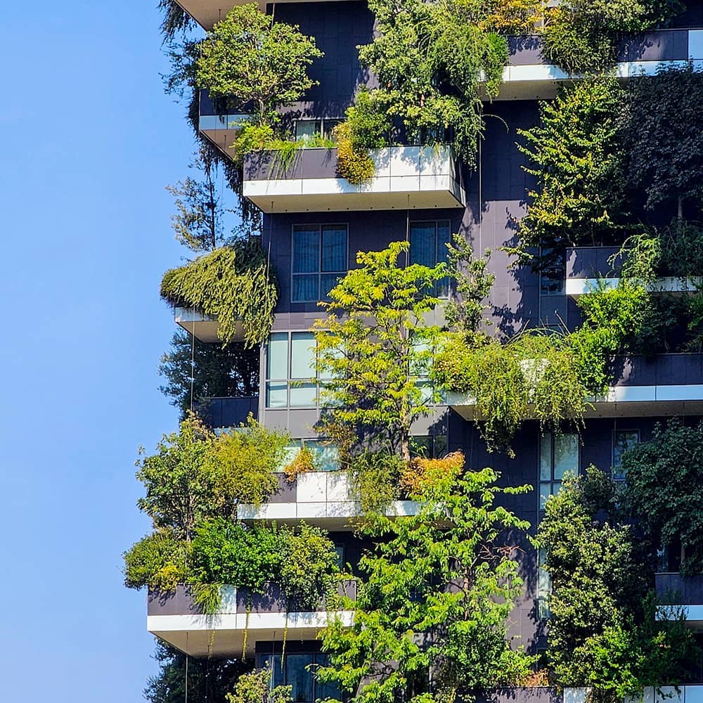 Green façade of a residential building